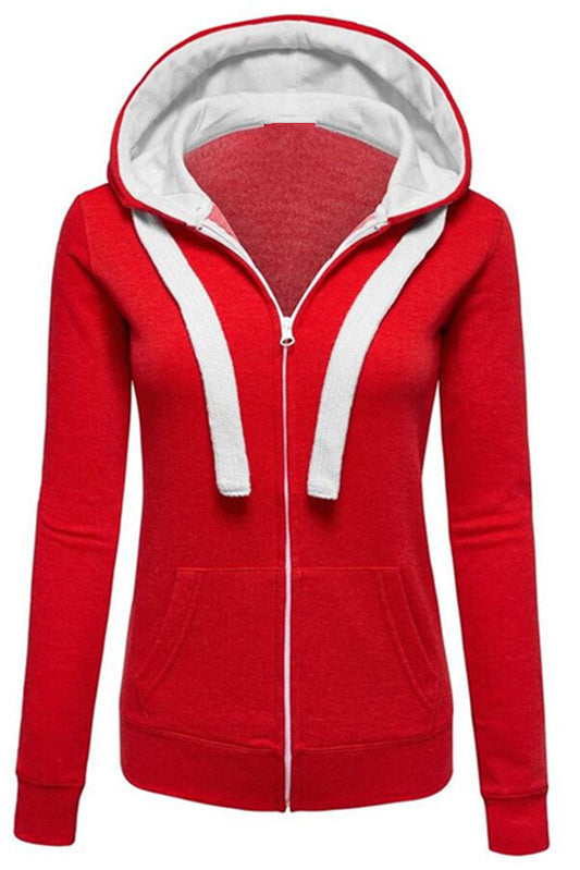 V-neck Zipper Pockets Straps Slim Hoodie