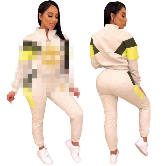 Hot Sale High Neck Blosue High Waist Patchwork Pencil Pants Set