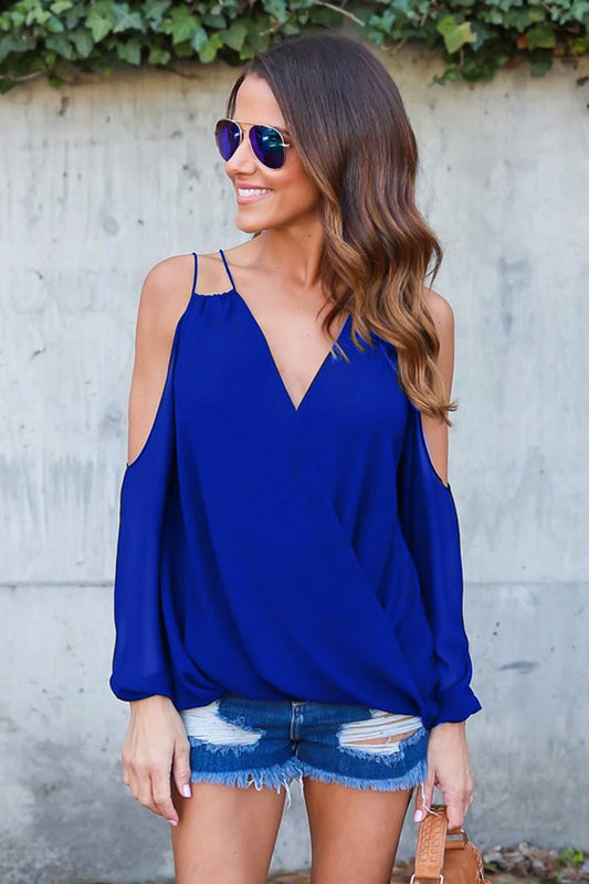 Bear Shoulder Long Sleeves V-neck Loose Blouse