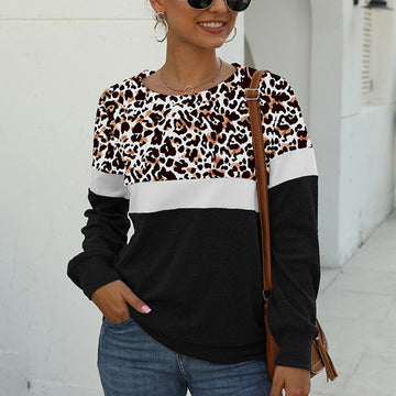 Leopard Pullover Crew Neck Patchwork Sweatshirts