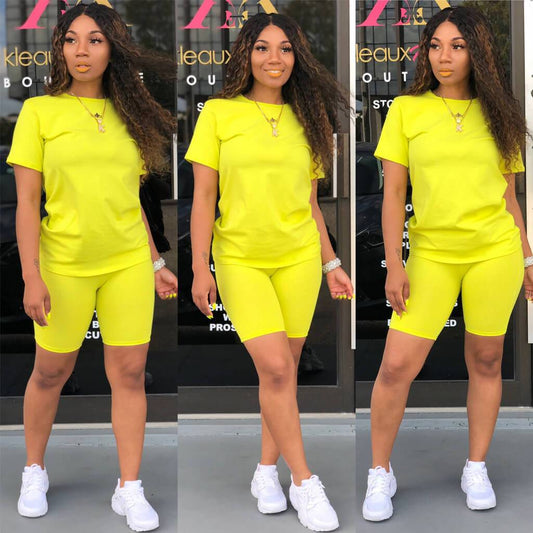 Sports Bright Color Skinny Short Sleeve Pants Sets