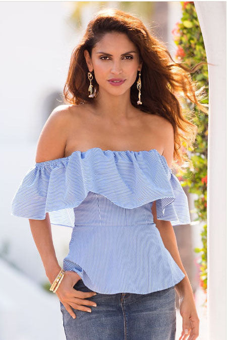 Ruffles Off Shoulder Short Sleeves Blouse