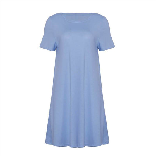 Loose Soild Short Sleeve Above Knee Dress