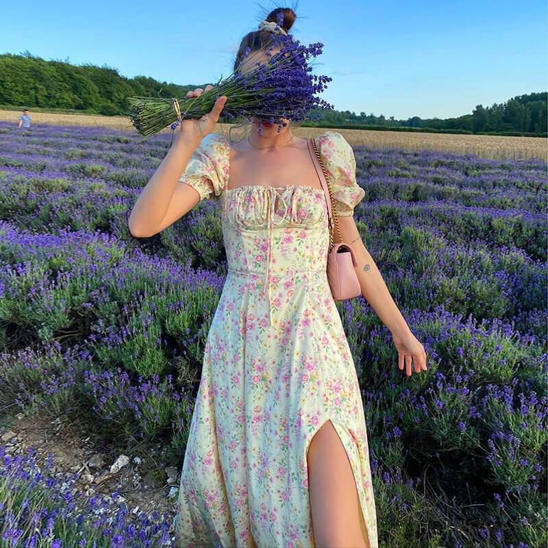 Floral Empire Waist A Line Long Dress