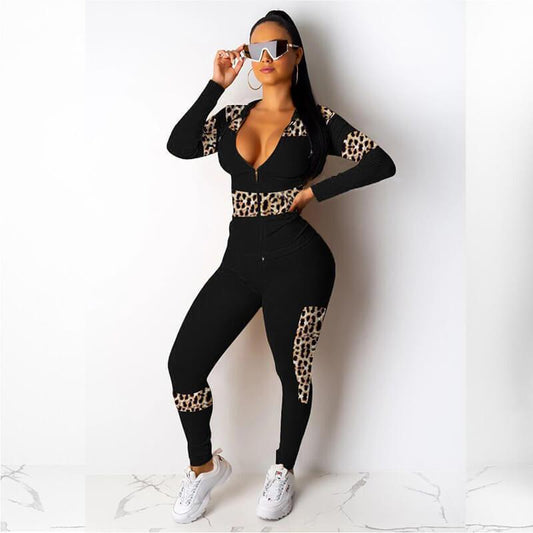 Deep V-neck Crop Top High Waist Skinny Pants Set