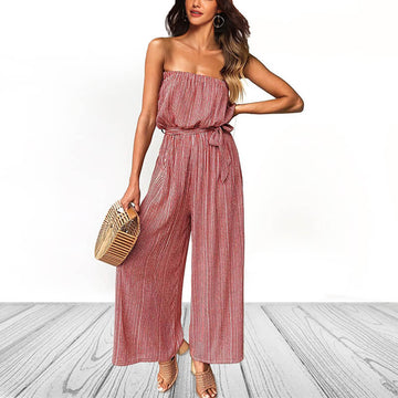 Strapless Stripe Empire Wide Leg Jumpsuit