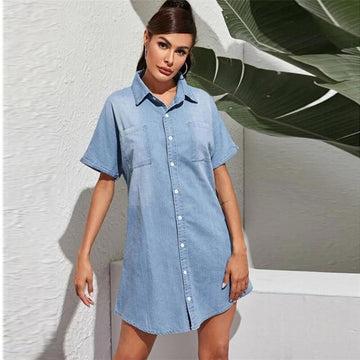 Denim Short Sleeve Shirt Dress