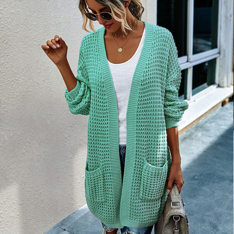 Open Front Knitted Colorblock Sweater Cardigan