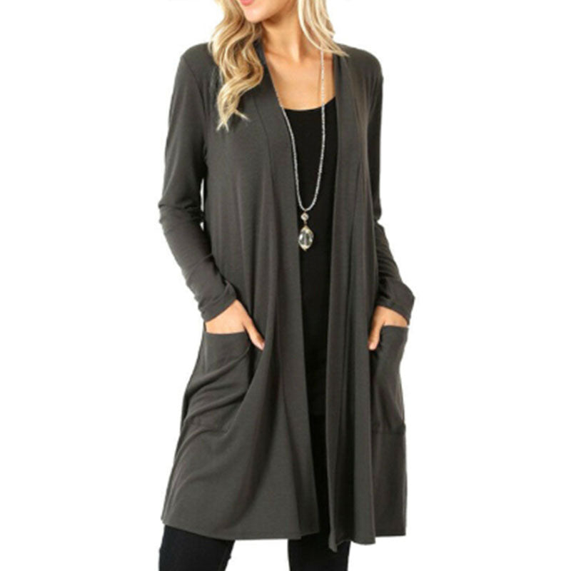 Slim Open Front Long Cardigan