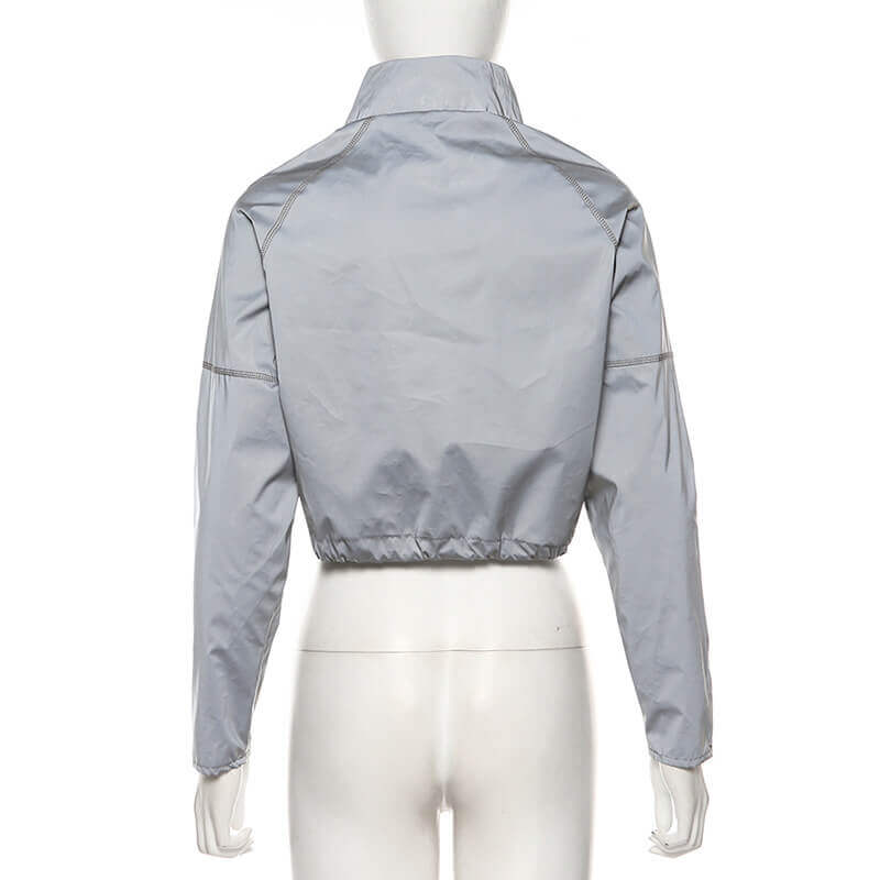 Reflective Drawstring Hem Cropped Jacket