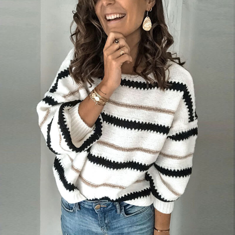 Striped Pattern Crew Neck Sweater