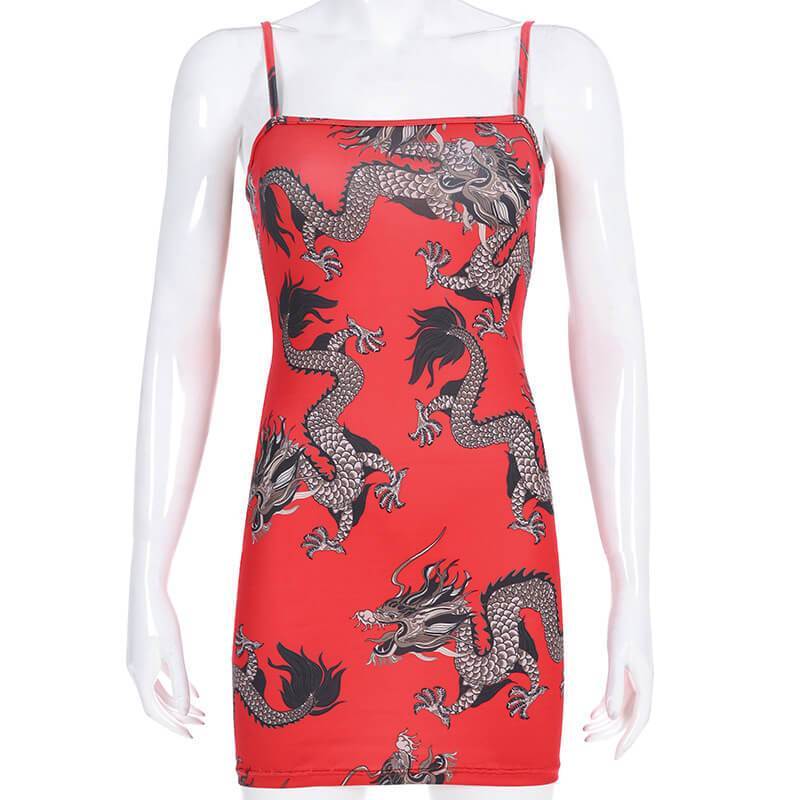 Dragon Printed Bodycon Sling Dress