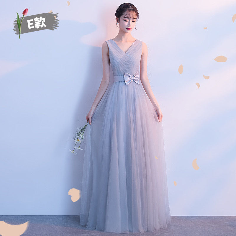 Gray Patchwork Mesh Bridemaid Dress