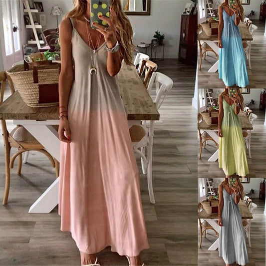 Gradient Color Sling Ankle Length Dress