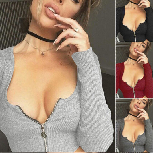 V-neck Pure Color Long Sleeves Short Cardigan