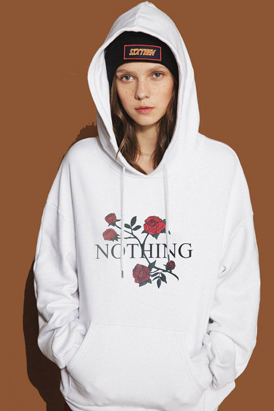 Rose Flower Print Pockets Fashion Hoodie