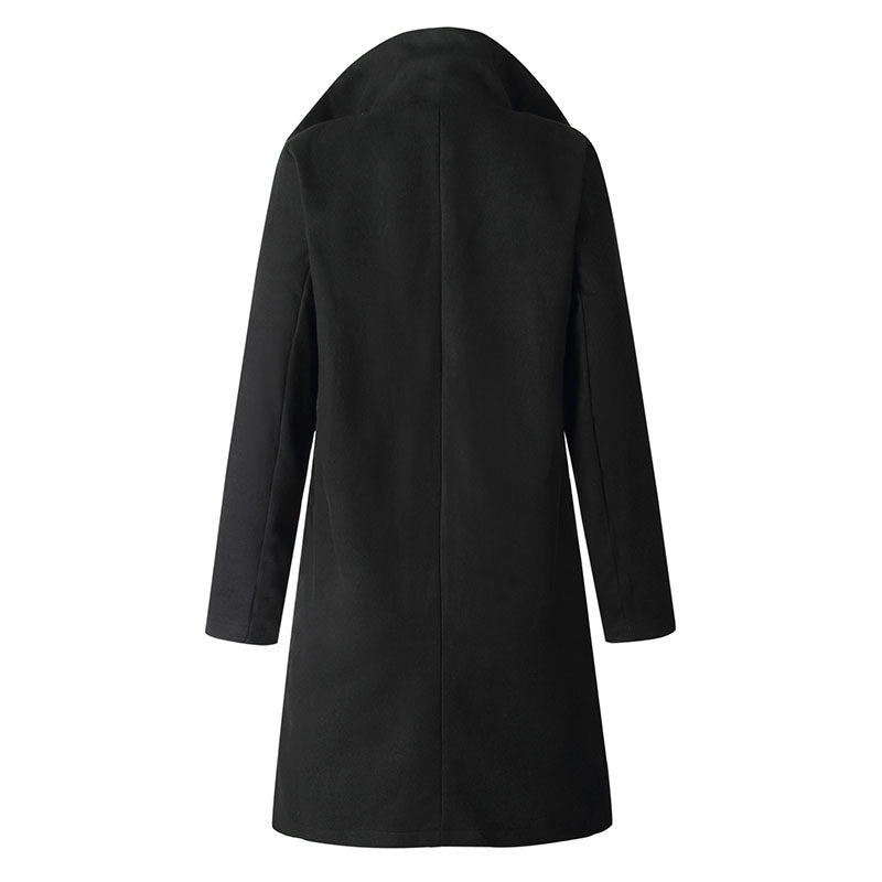 Funnel Neck Button Plain Woolen Coat