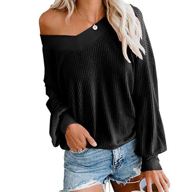 Loose V Neck Long Sleeve Knit Blouse