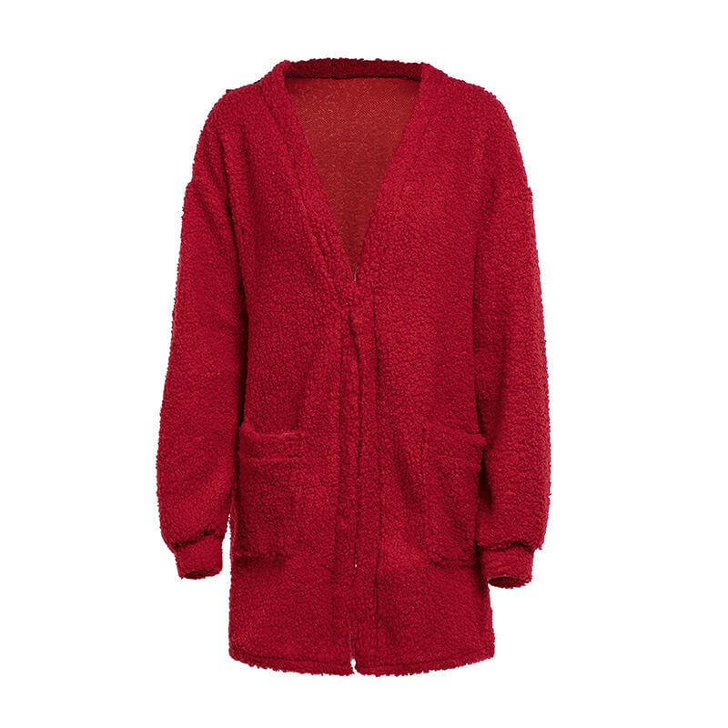 Pocket Oversized Cardigan Pure Color Sweater 