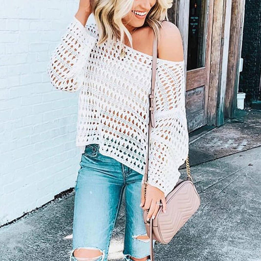 Sheer Ribbed Long Sleeve Knit Sweater