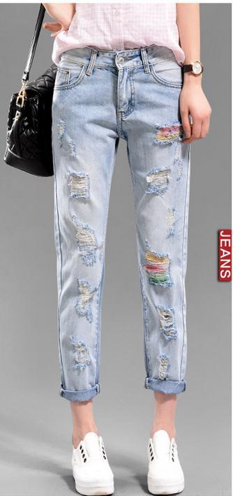 Holes Ripped Frayed Rolled Hem Slim Hot Beggar Jeans
