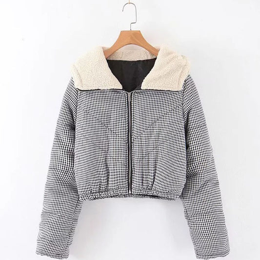 Shearling Gingham Cropped Jacket