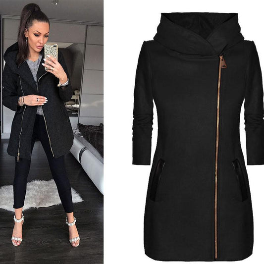 Slim Hooded Zipper Midi Coat