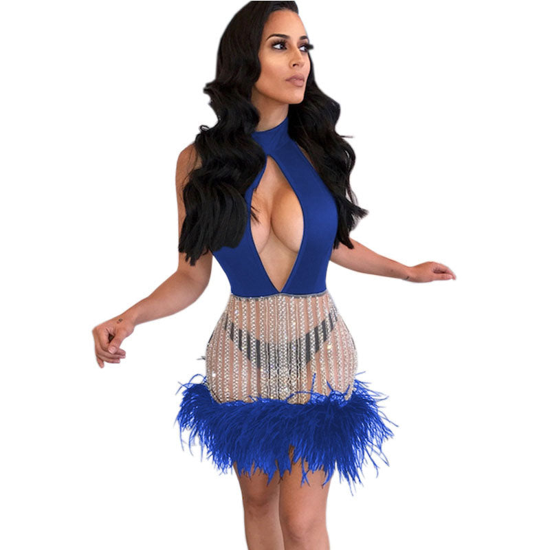 Sequin Cut Out See Through Mesh Dress
