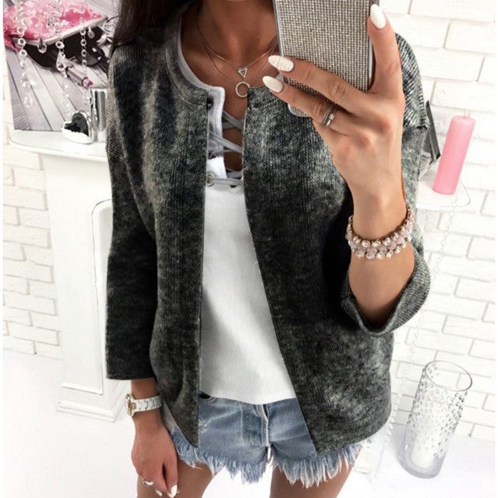 Pure Color Long Sleeves Scoop Short Cardigan