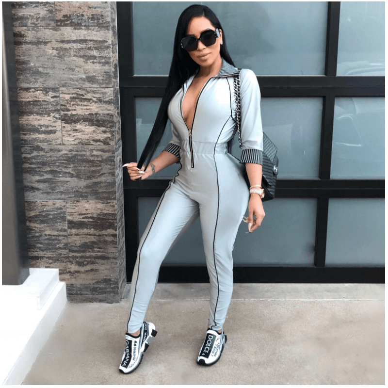 Long Sleeves Zipper Bright Color Jumpsuits