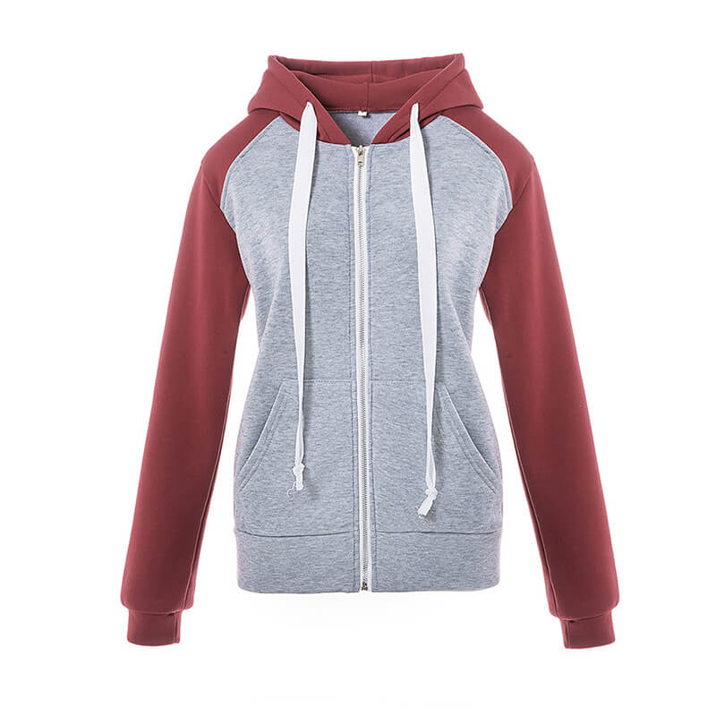 Pullover Drawstring Colorblock Zipper Hoodies