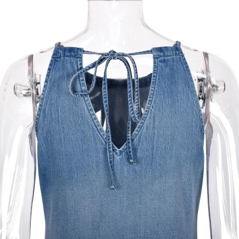 Ruffle Hem Sleeveless Denim Dress