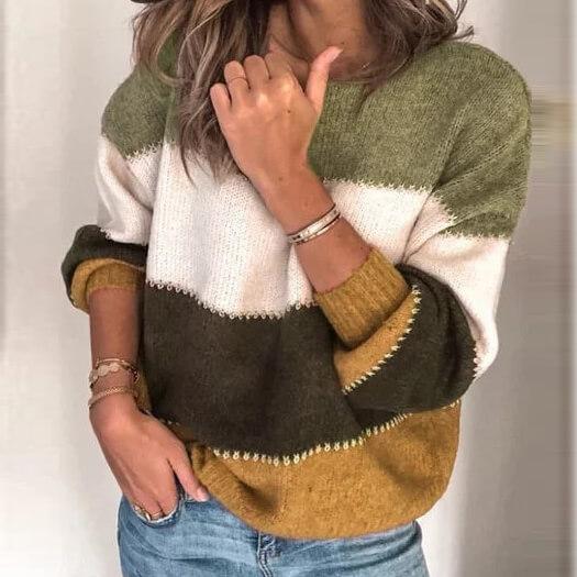 Crewneck Colorblock Patchwork Sweater