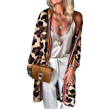 Leopard Open Front Midi Coat 