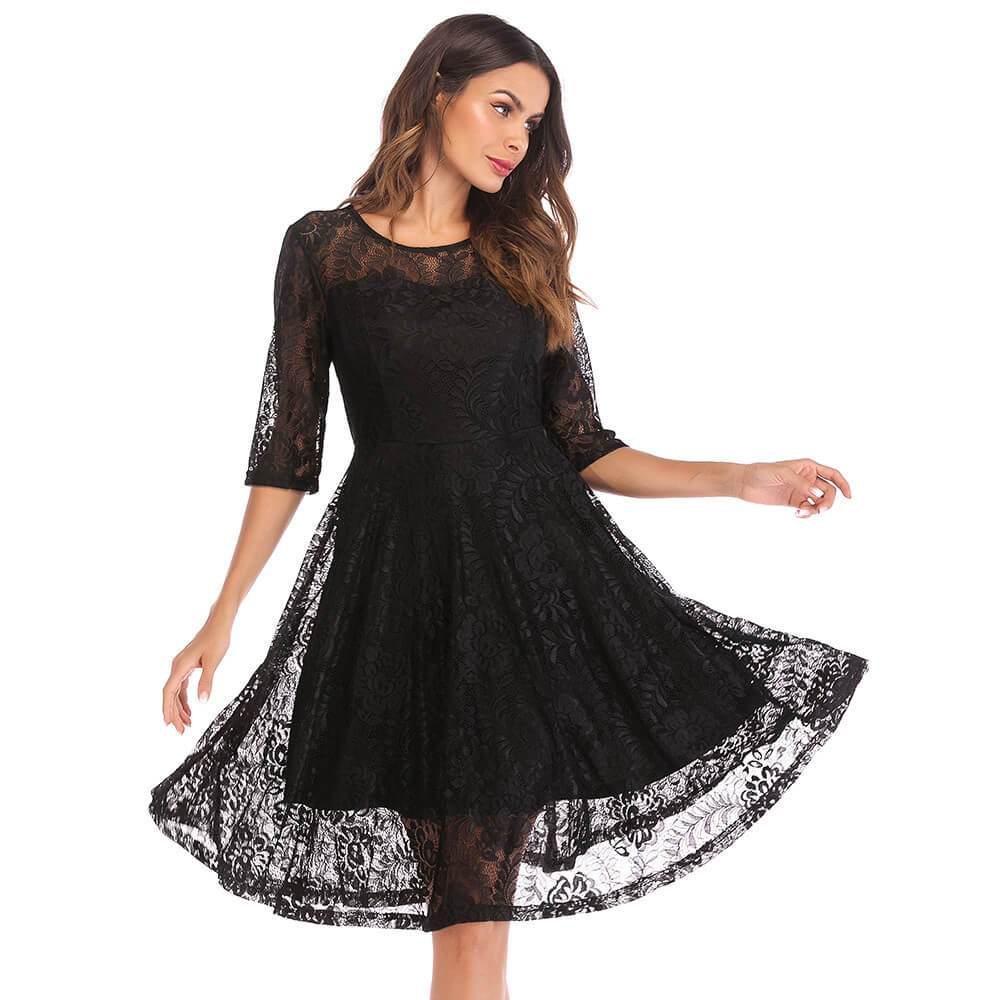 Retro Lace A Line Short Dress