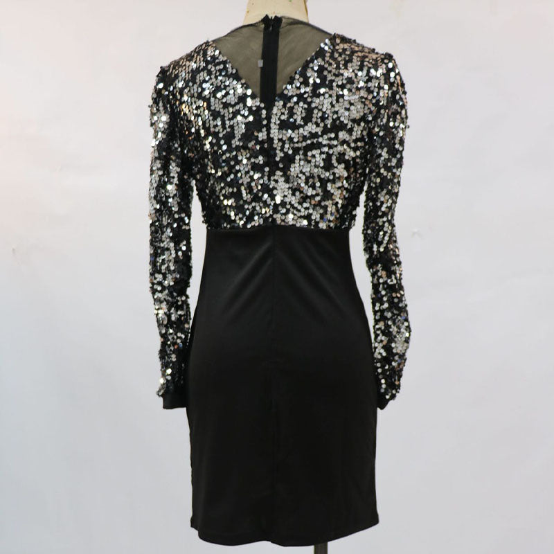 Sequin Gigot Sleeve Bodycon Dress