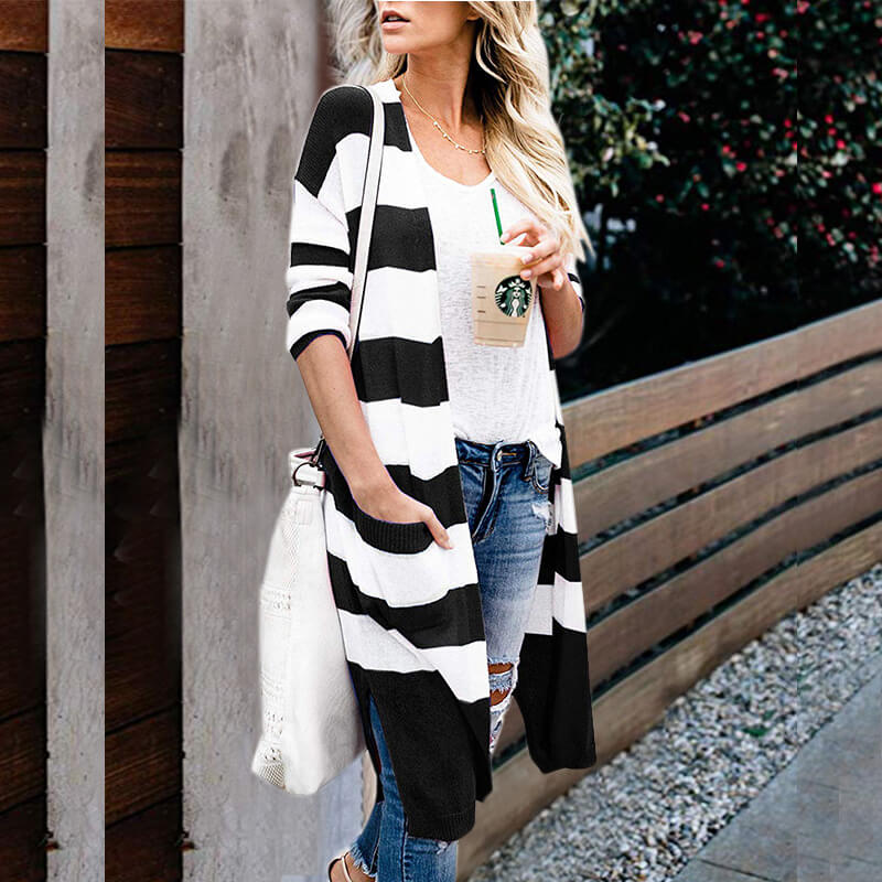 Striped Slits Long Cardigan