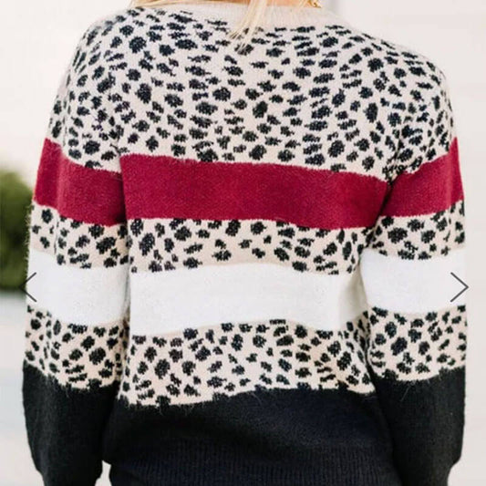 Leopard Patchwork Crew Neck Sweater