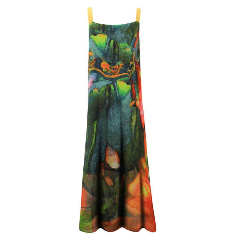 Summer Strap Printed Long Chiffon Dress