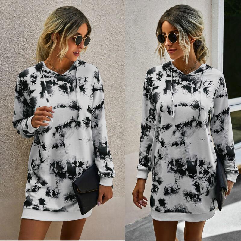 Printed Hooded Sweatshirt Short Dress