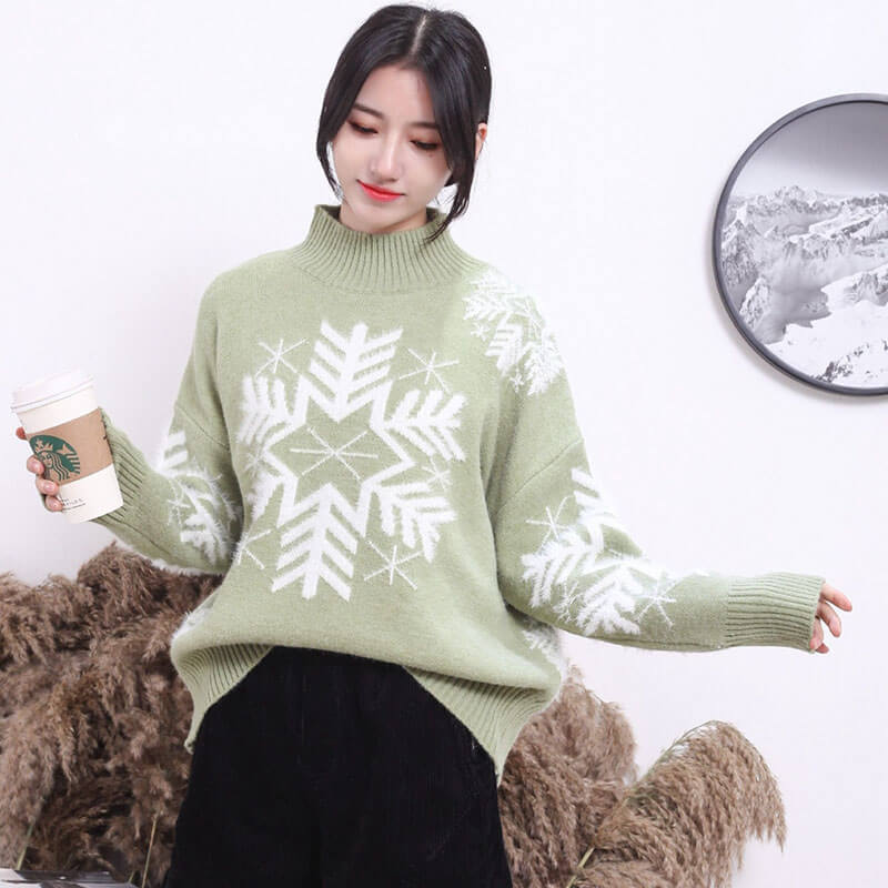 Christmas Snow Mock Neck Sweater