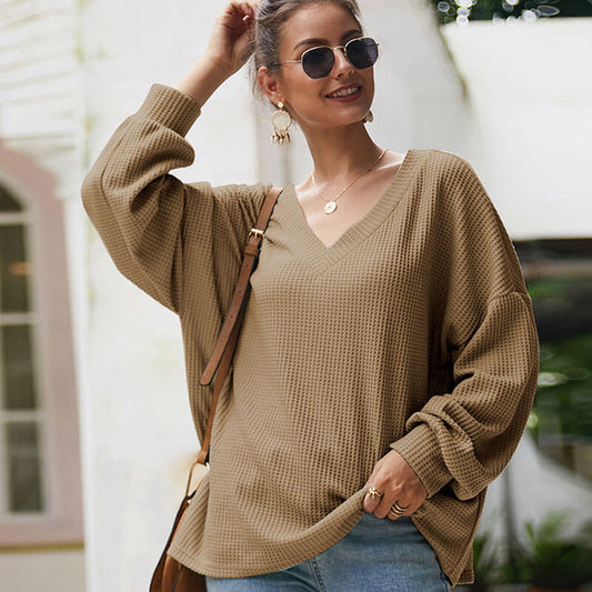 Loose V Neck Balloon Sleeve Knit Sweater