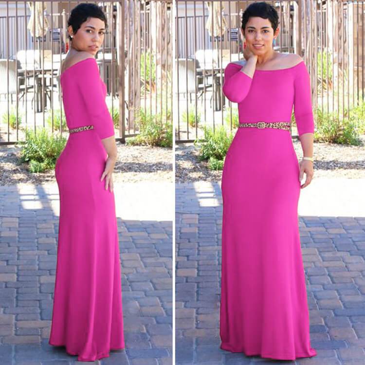 Off Shoulder 3/13 Sleeve Long Dress