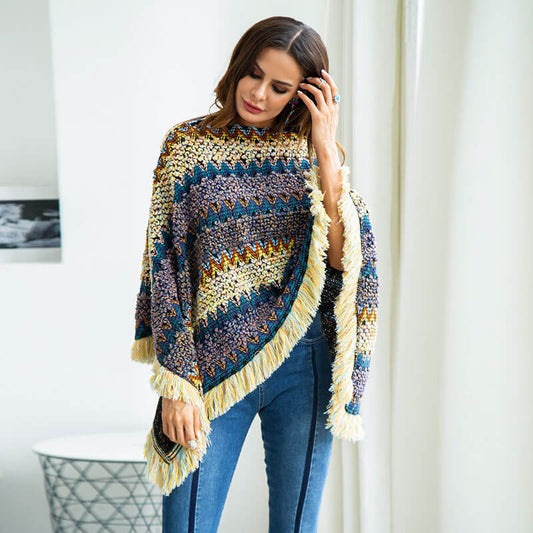 Tassel Poncho Pullover Knit Sweater