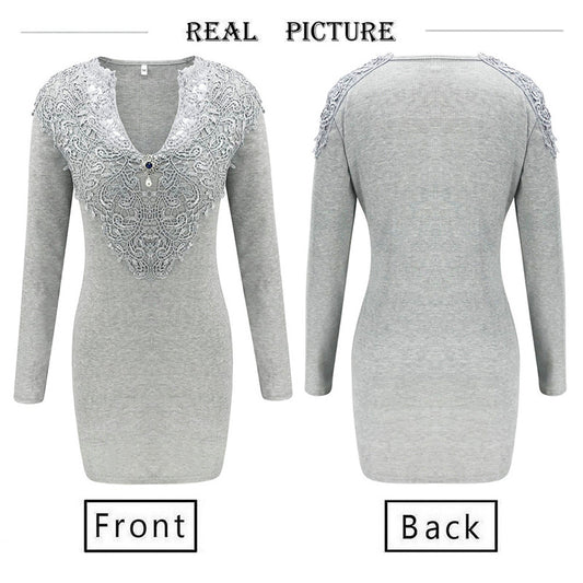 Grey Bodycon Long Sleeve Patchwork Dress