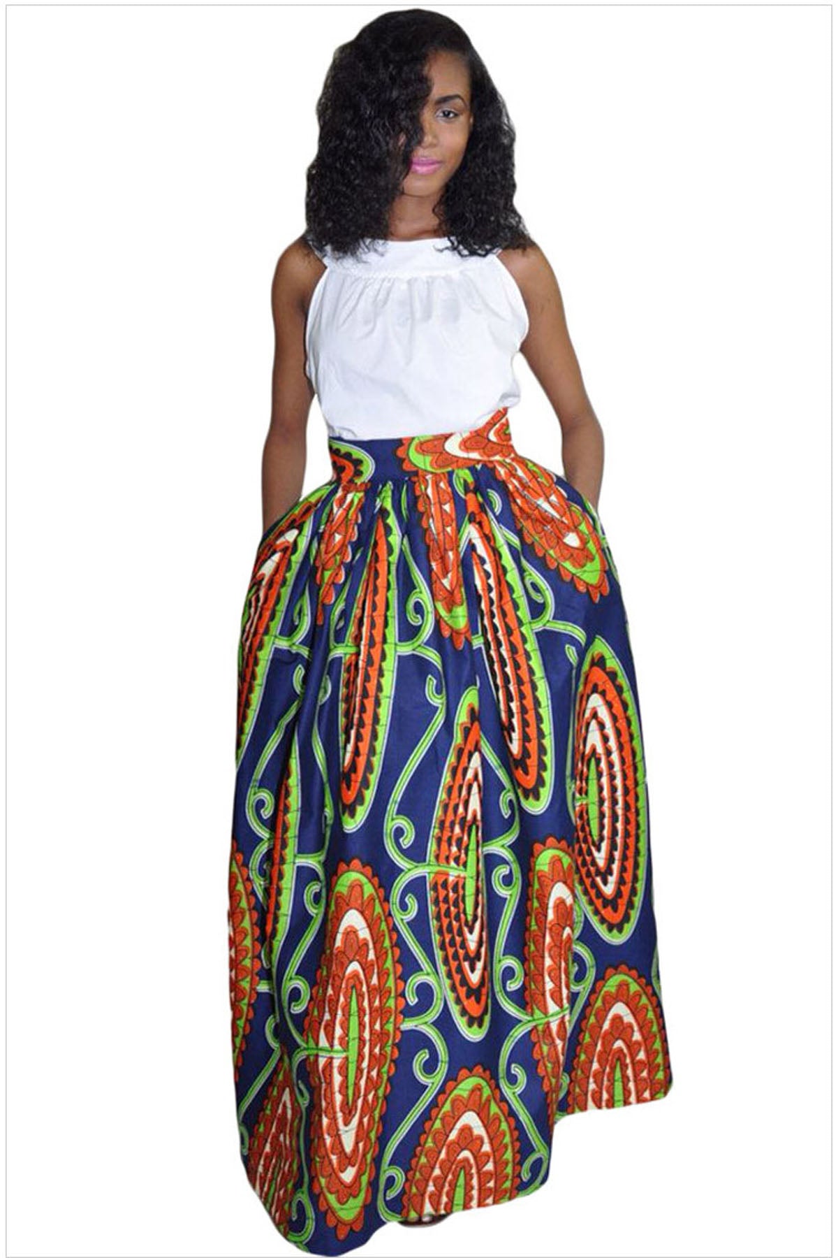 Retro Print Big Swing Loose Long Skirt