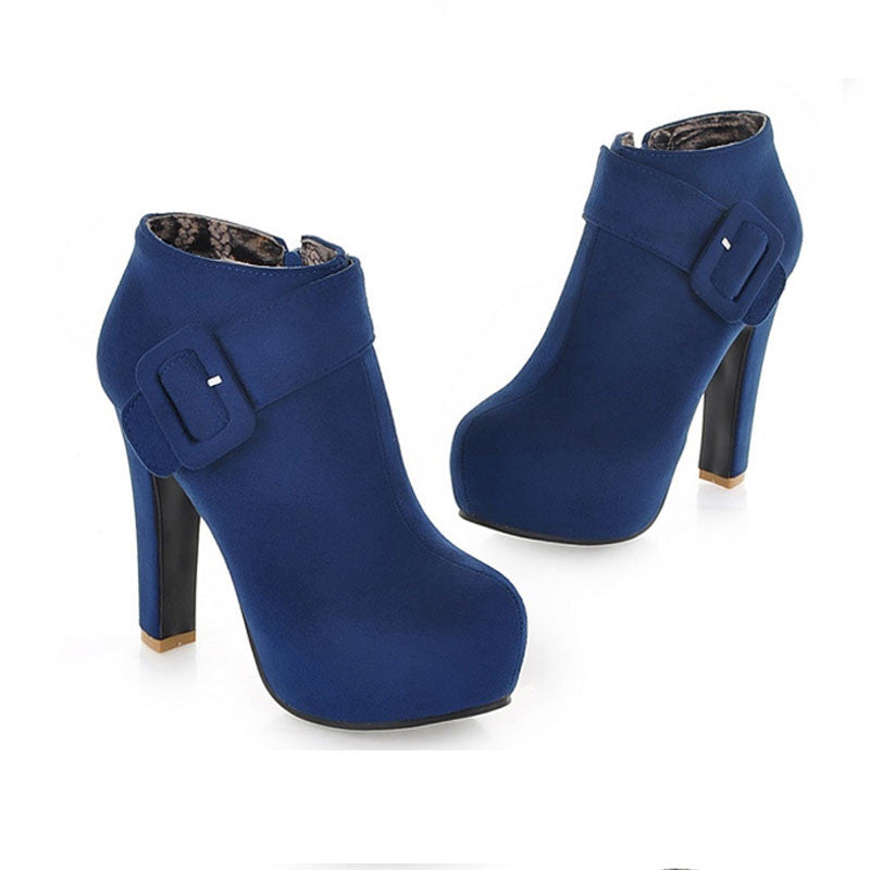 Unique Belt Buckle High Heels Zipper Ankle Boots