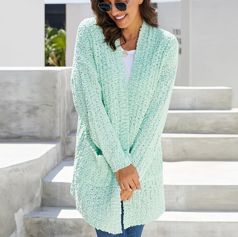 Popcorn Long Cardigan Knit Sweater Coat