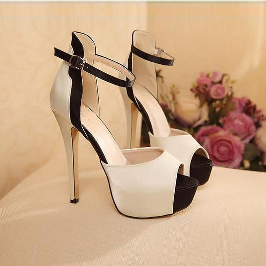 Nude Peep Toe Ankle Strap Stiletto High Heels Sandals