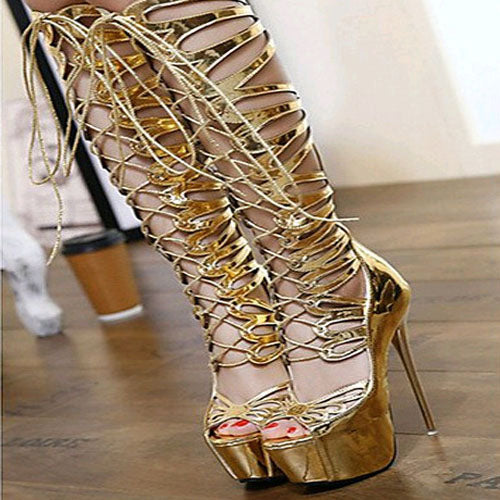 Platform Peep Toe Lace Up Boot Sandals